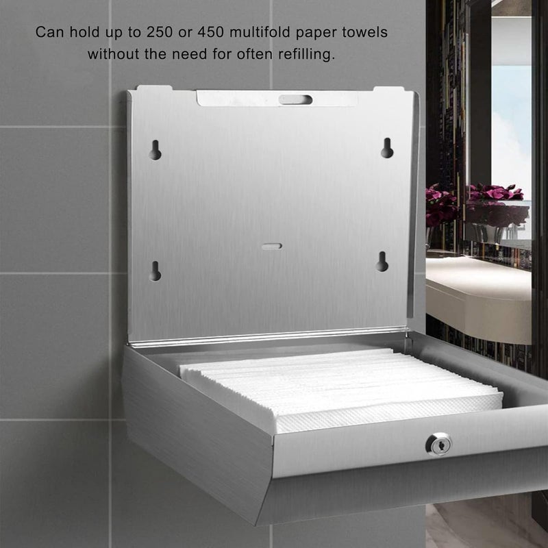 TOBEFORT Comercial Paper Towel Dispenser Wall Mount, Stainless Steel Hand Towel Dispenser with Lock, Trifold/C Fold Paper Towel Holder for Bathroom Kitchen Office Public Places, Large Capacity Tissue Holder - Image 2